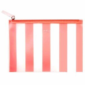 Benefit San Francisco Translucent Pink stripe Cosmetics Make-up Zipper Bag